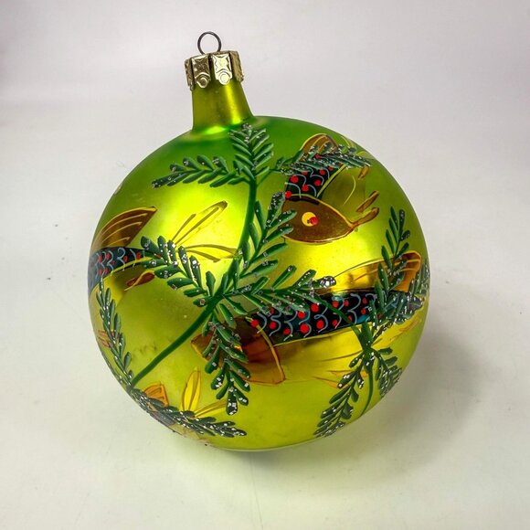 Christopher Radko Deep Sea Ornament Green Yellow Fish Blown Glass Ball 4'' - Picture 5 of 6